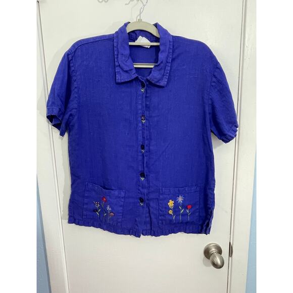 Vintage Donna Linen Dress Shirt Set Small Blue Embroidered Cottage Core Boho - Picture 6 of 11